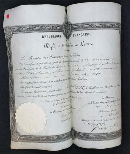 Baccalauréat de Gabriel Hanotaux, 12 juin 1872