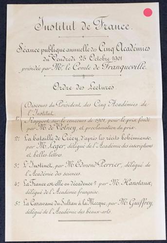 Institut de France séance publique annuelle des cinq académies, 25 octobre 1901
