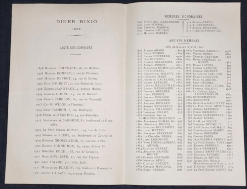 Liste des membres du Diner-Bixio du 07 avril 1922