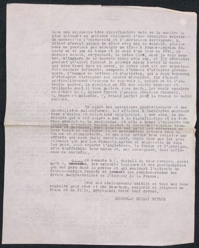 Lettre de la Columbia Univiversity à Gabriel Hanotaux p.2
