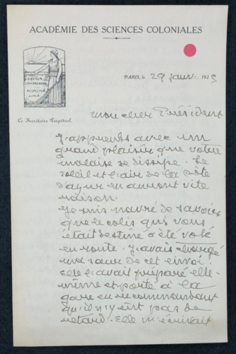 Lettre du secrétaire perpétuel à Gabriel Hanotaux 1926 p.1
