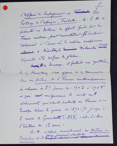 Notice manuscrite sur les travaux de Gabriel Hanotaux p.5