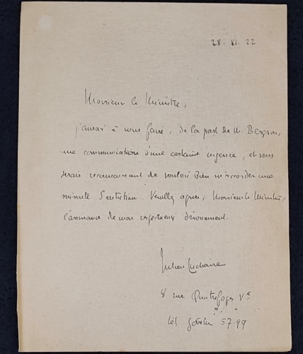 lettre-de-lucien-lachaire-à-GH-à-propos-dune-communication-avec-le-philosophe-Bergson